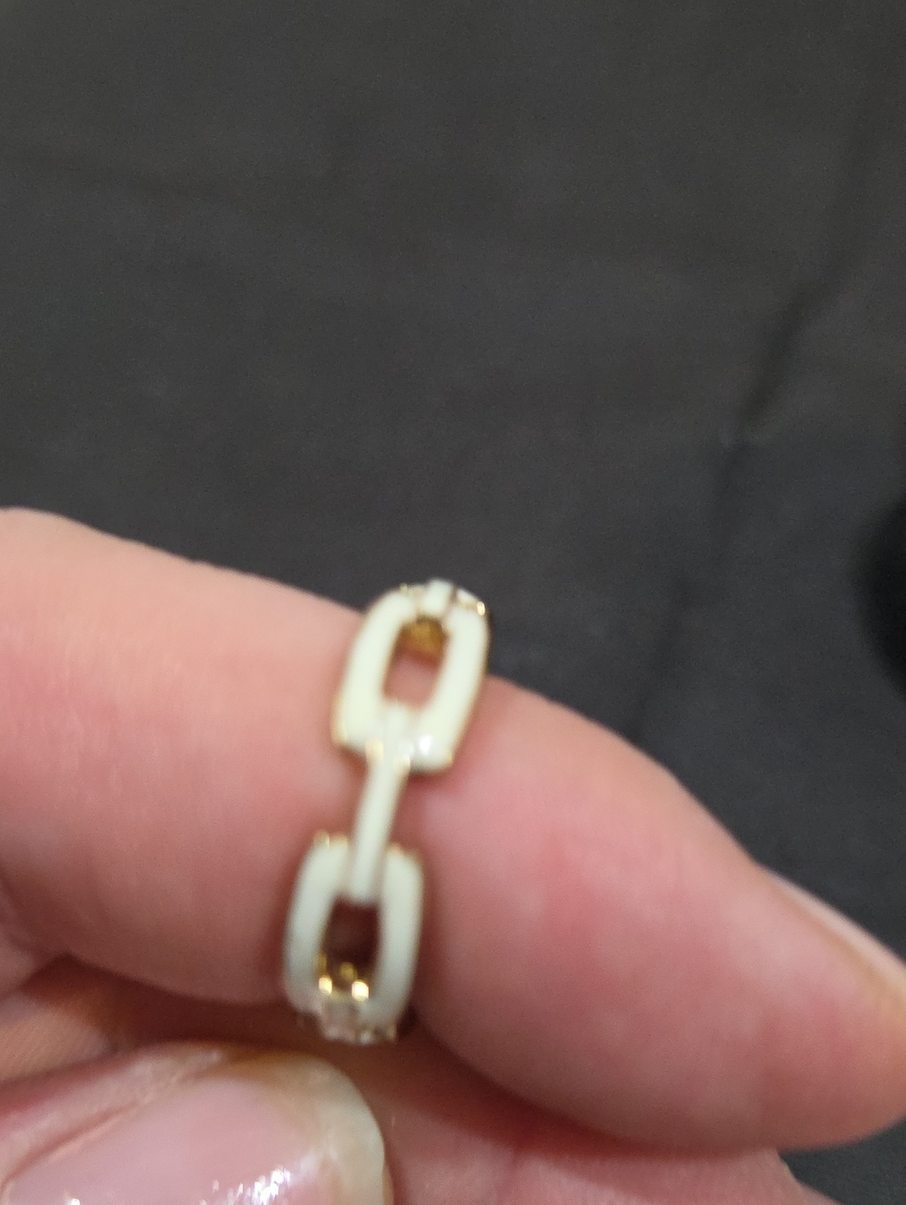 WHITE ENAMEL & GOLDTONE RING - Picture 2 of 2